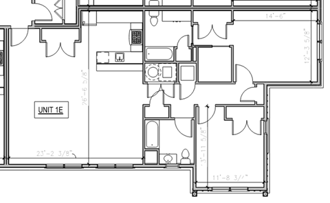 A black and white drawing of a floor plan for a unit.